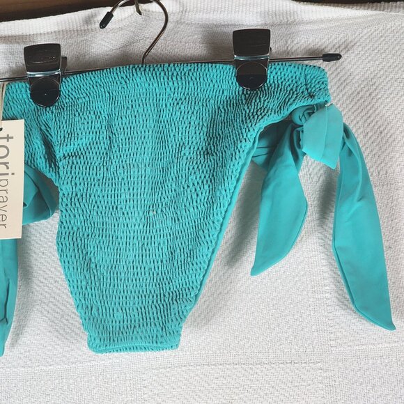 Tori Praver Swimwear Turquoise Tie Sides Lined Nylon Span Bikini Bottom Size M - Picture 6 of 16